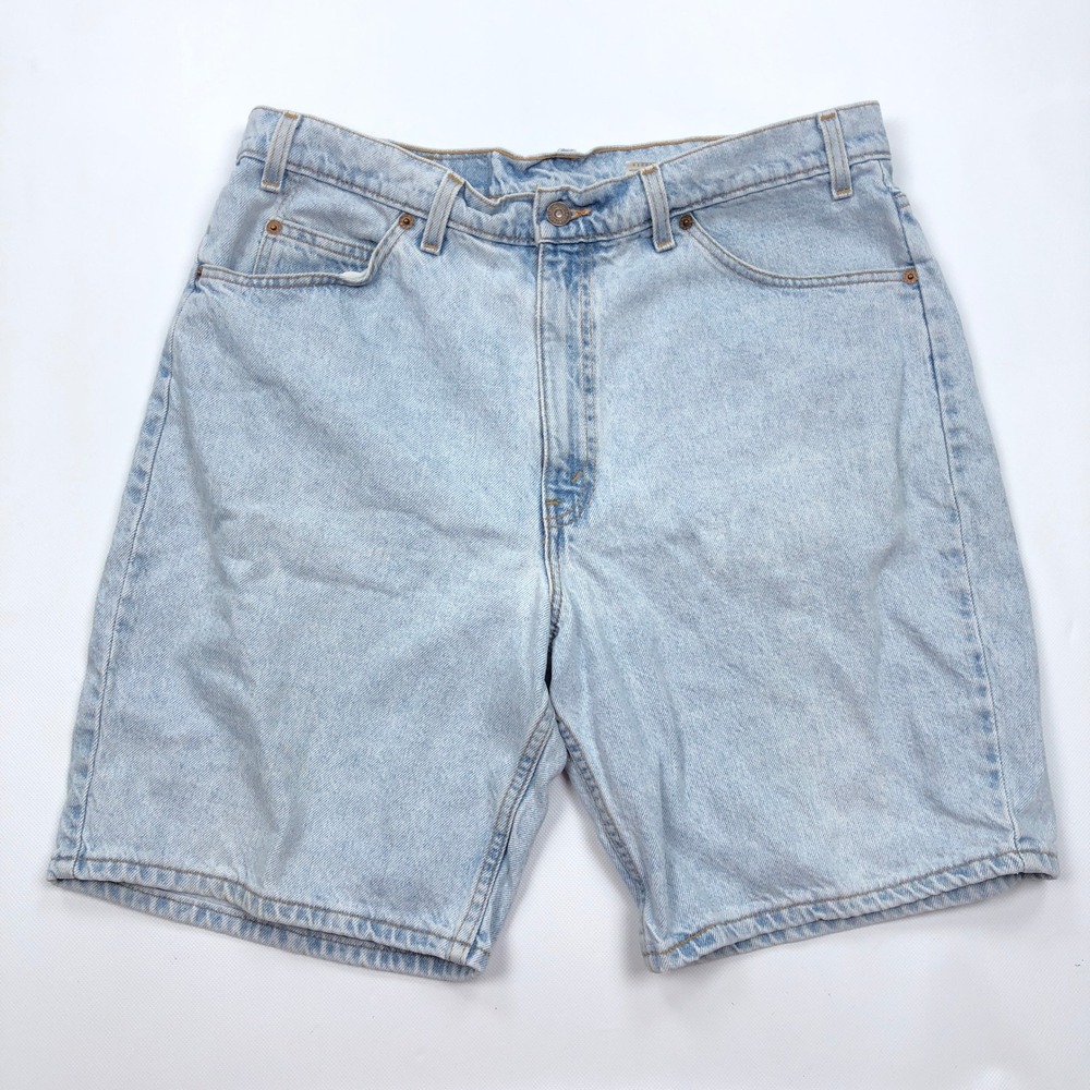 Vintage Levis 550 Relaxed Fits 36 Denim Shorts Light Wash Orange Tab 90s